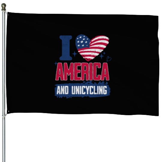 I Love America And Unicycling House Flags