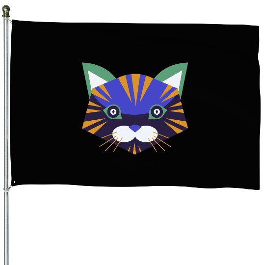 Colorful Cat Face House Flags