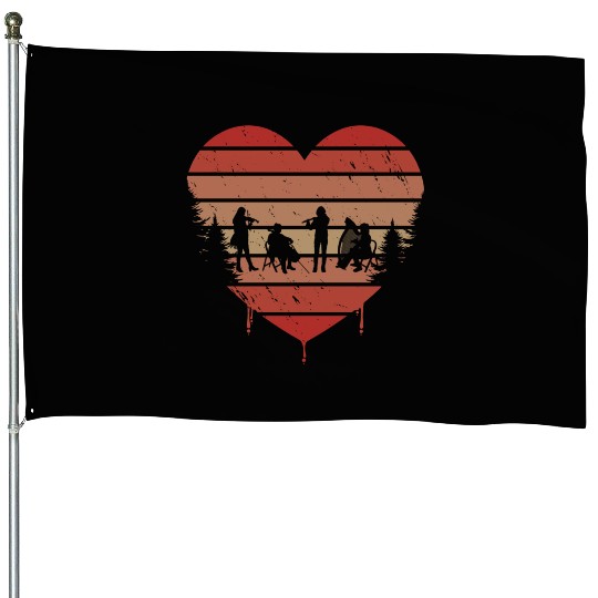 Cute Red Vintage Heart Orchestra Valentine Day House Flags