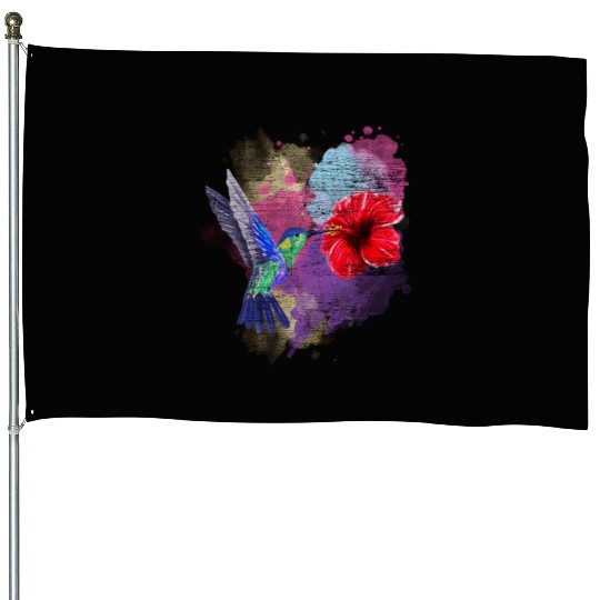 Pretty Bird Animal Hibiscus Flower Hummingbird House Flags
