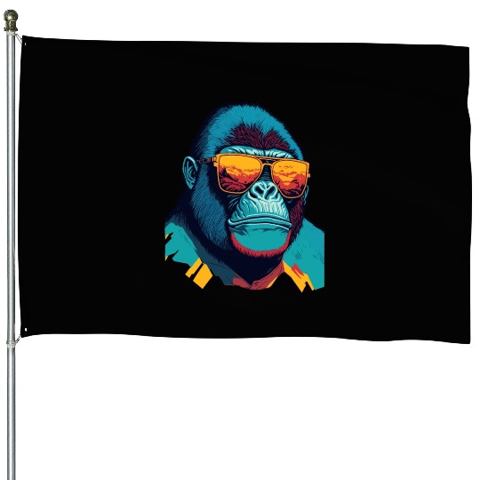 Stylish Gorilla with trendy sunglasses House Flags