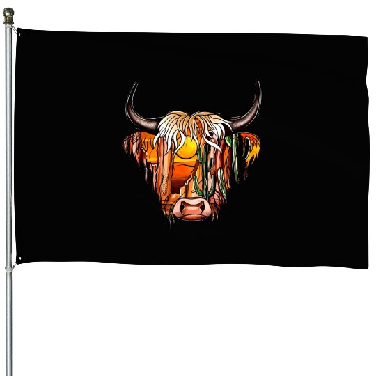Desert Dreamer Highland Cow House Flags