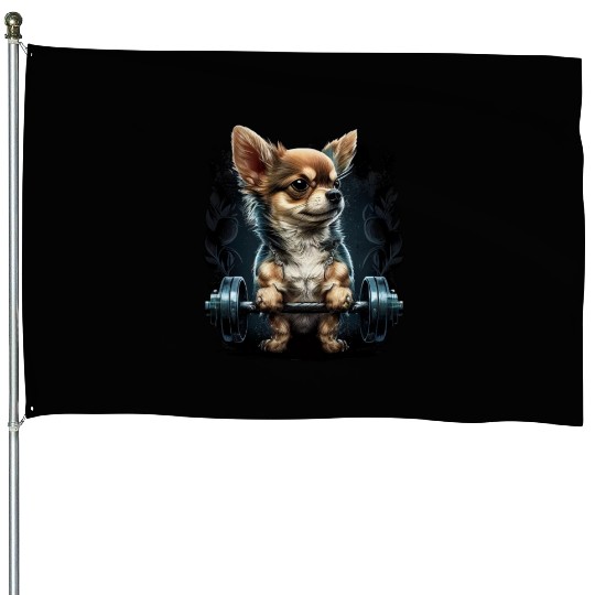 Chihuahua - Fitness Bodybuilding Gym Dog Sixpack House Flags