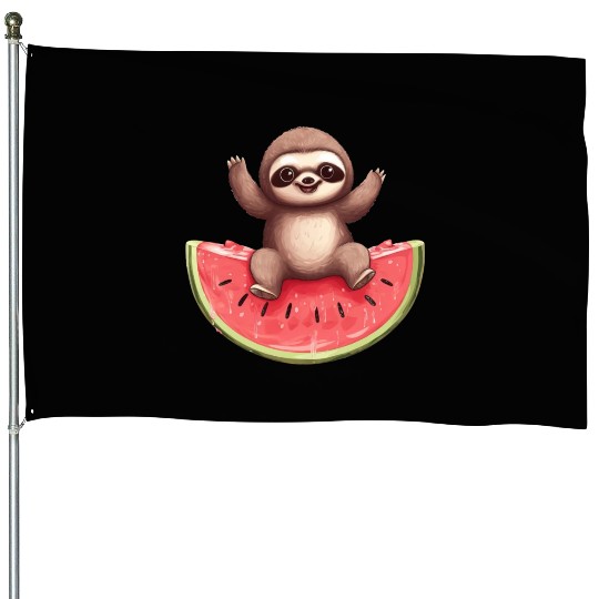 Sloth with Watermelon - Sweet Summer Design House Flags