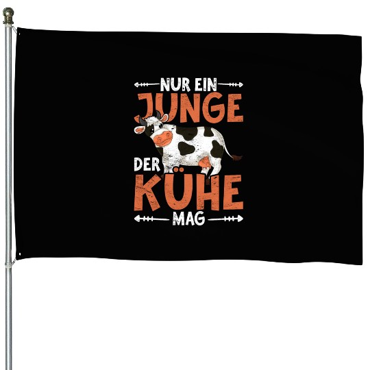 Just a boy who likes cows farm animal cow House Flags