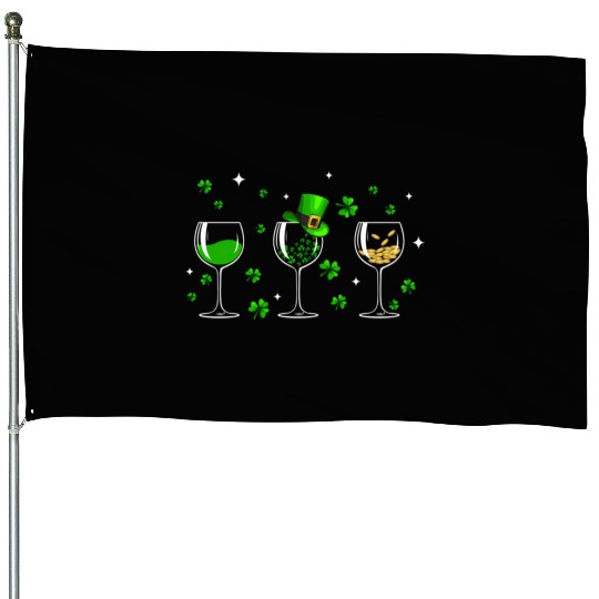 Three Wine Glasses Clover Shamrock St Patrick Day House Flags