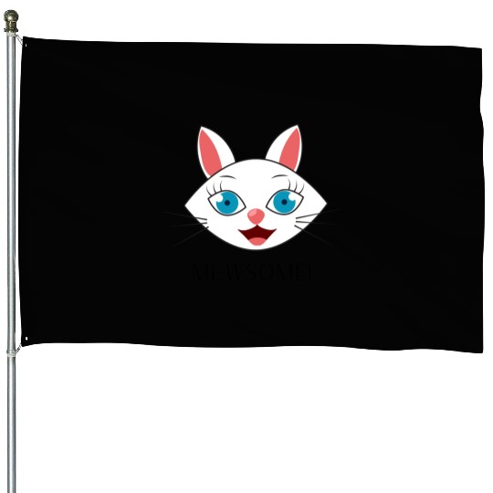 Mewsome White Cat Face House Flags