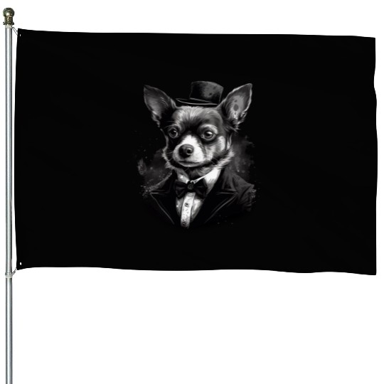 Chihuahua - France Red Wine French Gentleman Funny House Flags