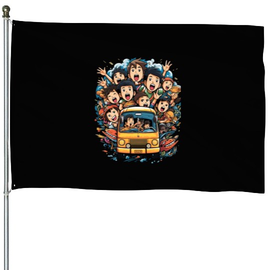 Back to School Pre-K Kindergarten School Bus House Flags