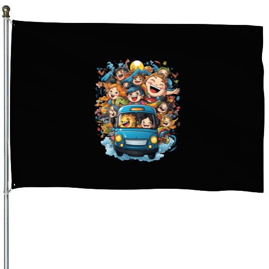 Back to School Pre-K Kindergarten School Bus House Flags