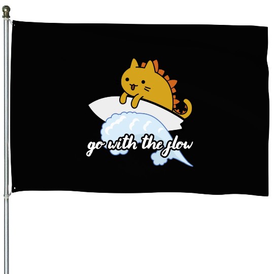 Catzilla Surfer Surf Lover Go With The Flow House Flags