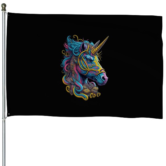 Cute Unicorn Unicorns Colorful House Flags
