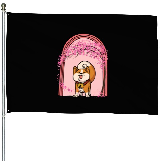 Cherry Blossom House Flags, Shiba Inu Dog Sakura Kawaii