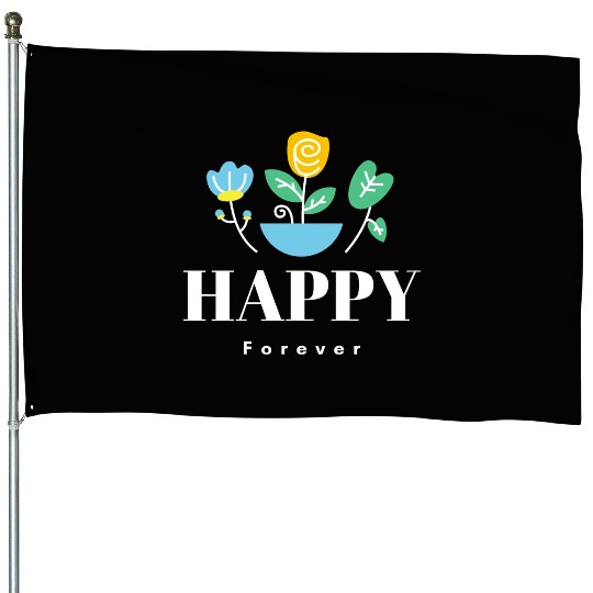 Happy forever floral flowers minimalist cool House Flags