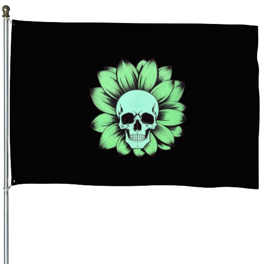 Green Toxic Sunflower Skull Vintage Style House Flags
