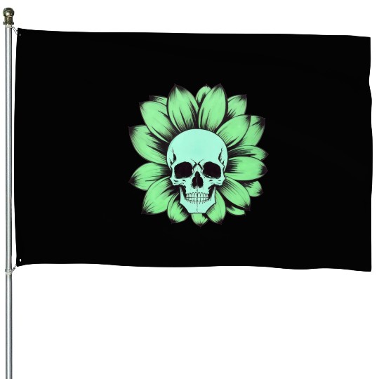 Green Toxic Sunflower Skull Vintage Style House Flags