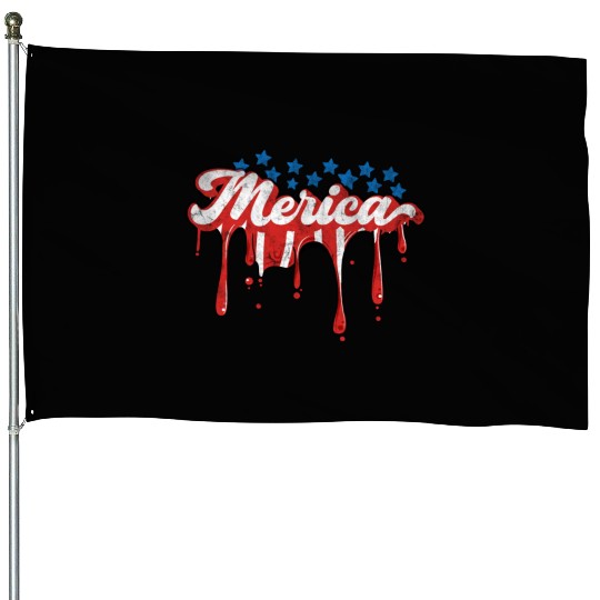 Merica Us Flag Dripping 4th Of July House Flags