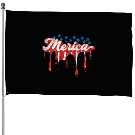 Merica Us Flag Dripping 4th Of July House Flags