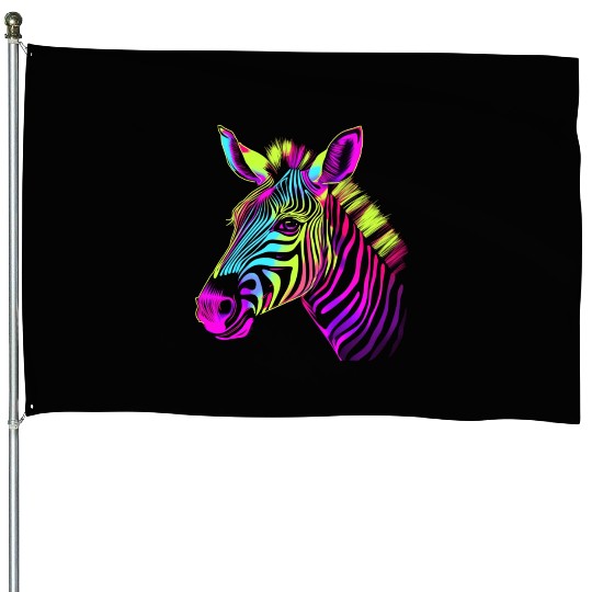 Zebra Neon Colors Portrait House Flags