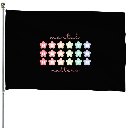 Mental Health Matters Retro Flowers Pastel Rainbow House Flags