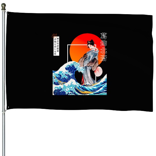 The Great Wave off Kanagawa'n woman wearing kimono House Flags