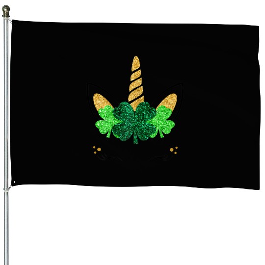 Unicorn Face St Patrick'S Day Unicorn Shamrock House Flags