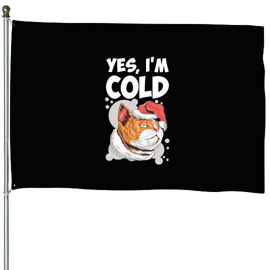 Yes I m Cold Lazy Cat Face Cozy Chilly Days House Flags