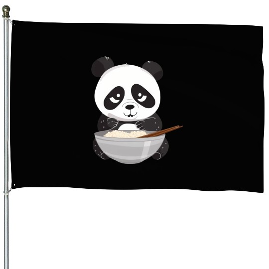 Panda with Chopsticks and Rice, Asian Animal House Flags