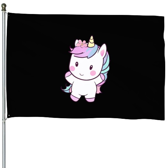Cute Dancing Unicorn, Joyful Fantasy Design House Flags