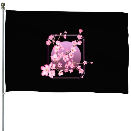 Cherry Blossom House Flags, Pink Sakura Kawaii