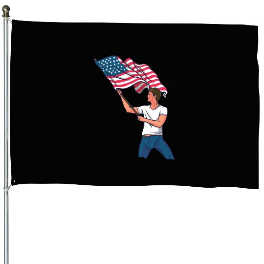 Waving Usa Flag House Flags