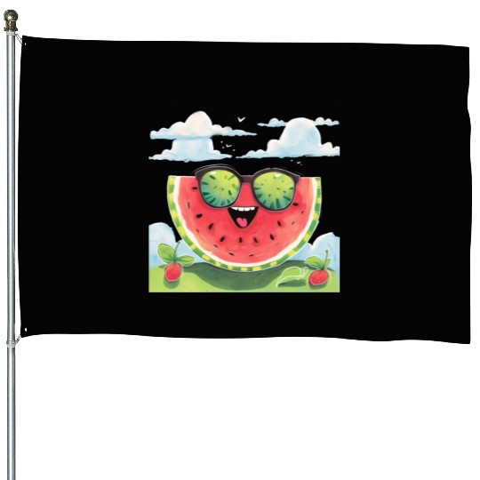 Cute Watermelon Party Summer Melon Fruit House Flags