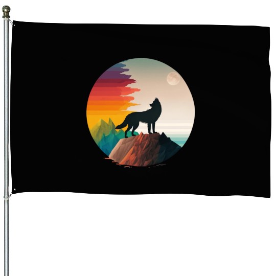 LGBTQIA+ Majestic wolf on the mountain top House Flags