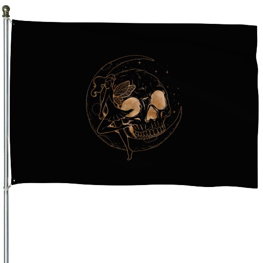 Fairy House Flags, Fairycore Skull Skeleton And Moon