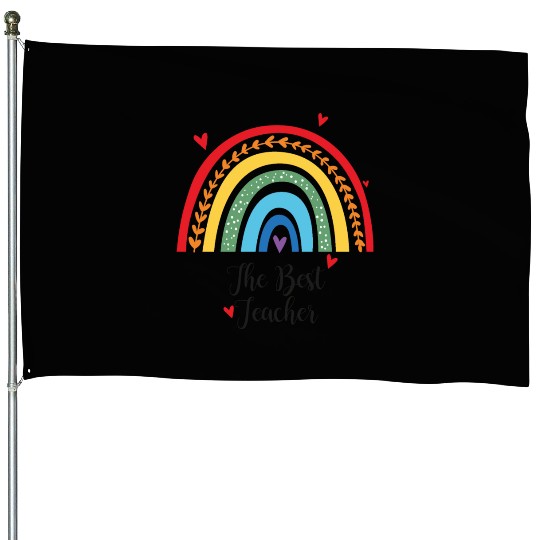 The Best Teacher rainbow Gift Heart House Flags