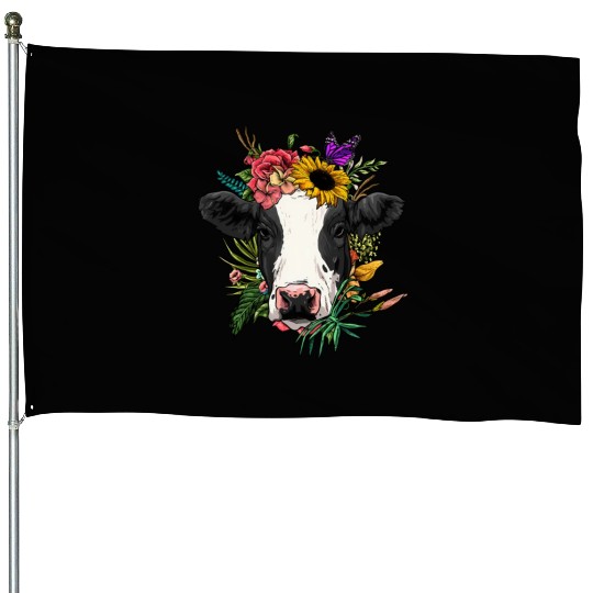 Floral Cow Spring Nature For House Flags