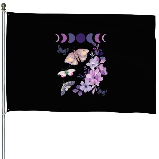 Violet Purple Moon Moth Flower House Flags