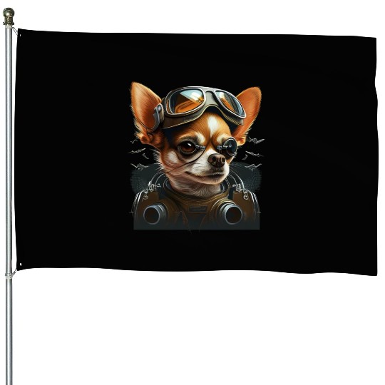 Chihuahua | Race Racing Car Funny Dog Mechanic House Flags