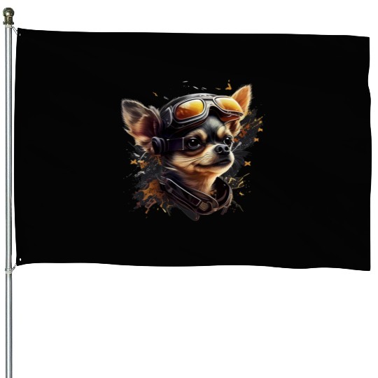Chihuahua | Race Racing Car Funny Dog Mechanic House Flags