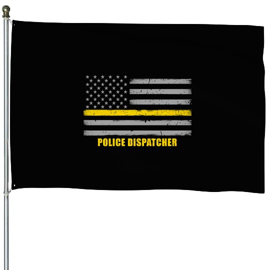 Police Dispatcher - Thin Gold Line Flag House Flags