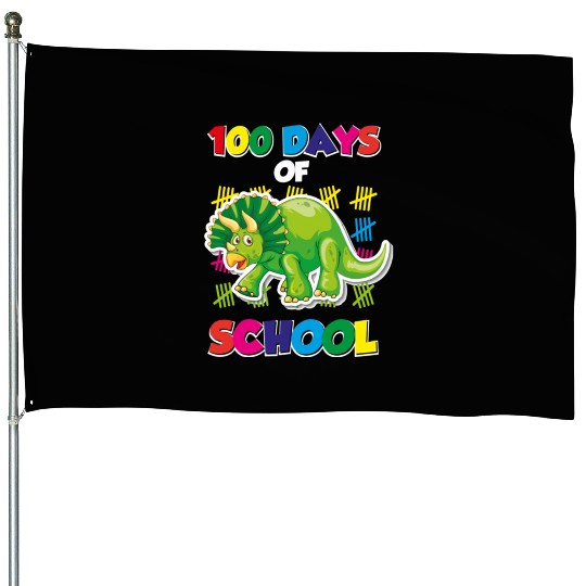 100 days of school green triceratops House Flags