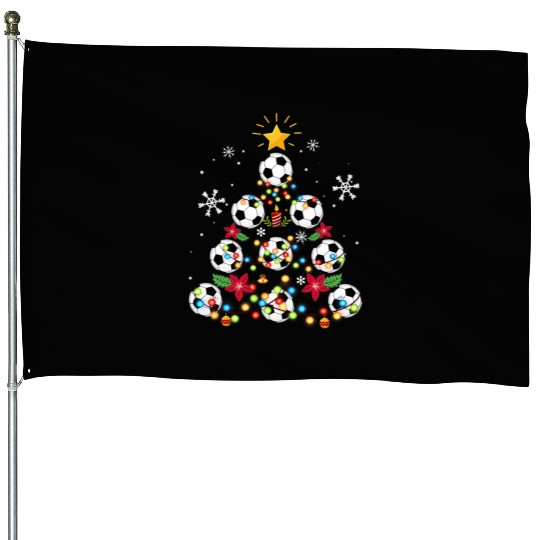 Christmas Tree Soccer Ball Santa Hat Family Xmas House Flags