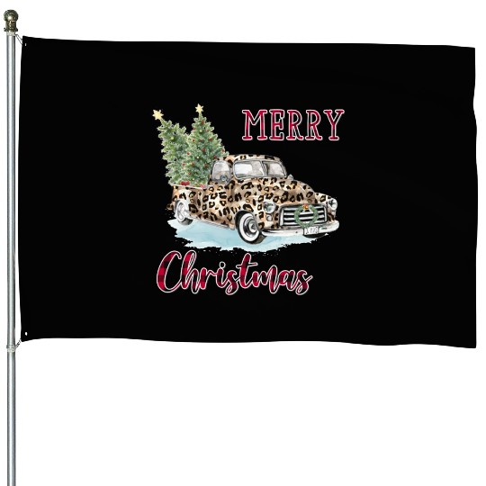 Merry Christmas Leopard Print Truck House Flags