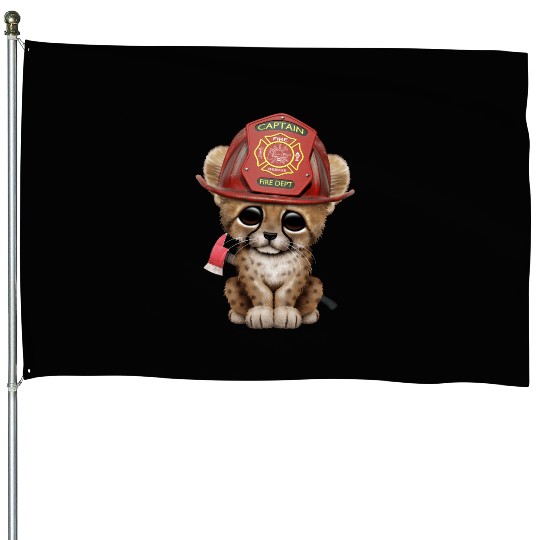 Cute Cheetah Cub Firefighter House Flags