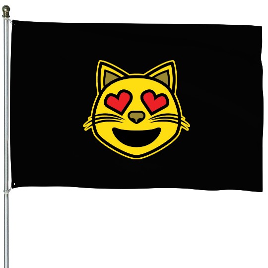 Heart Eyes Smiling Cat Face Funny Feline Lover House Flags