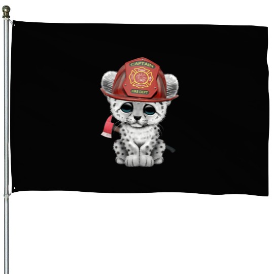 Cute Snow Leopard Cub Firefighter House Flags