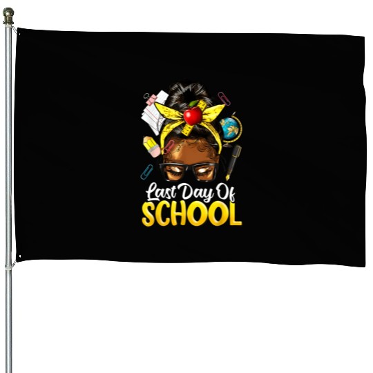 Teacher Black Afro African American Women Last Day House Flags