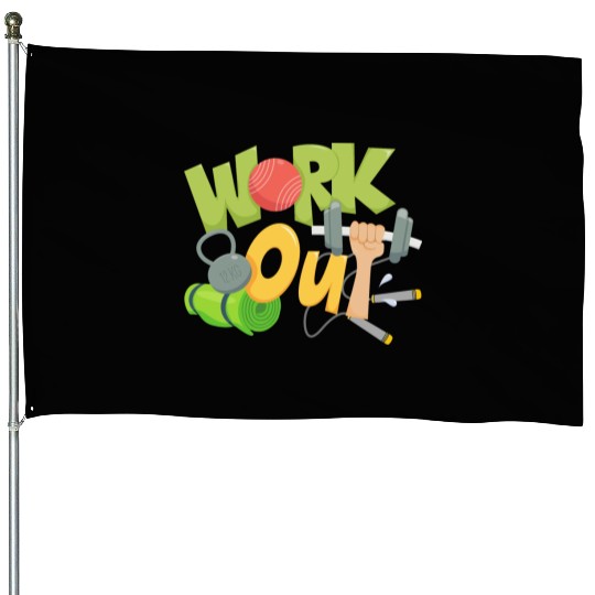 Workout Equipment Fitness Gym House Flags