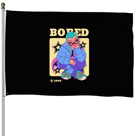 Black Cream Blue Y2K Anime Illustrated Bored House Flags