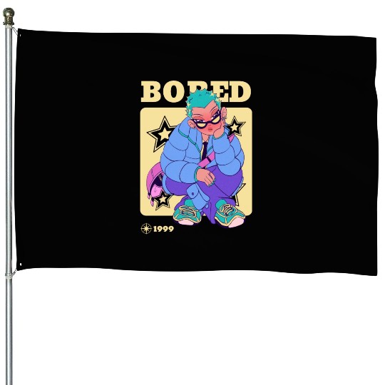 Black Cream Blue Y2K Anime Illustrated Bored House Flags